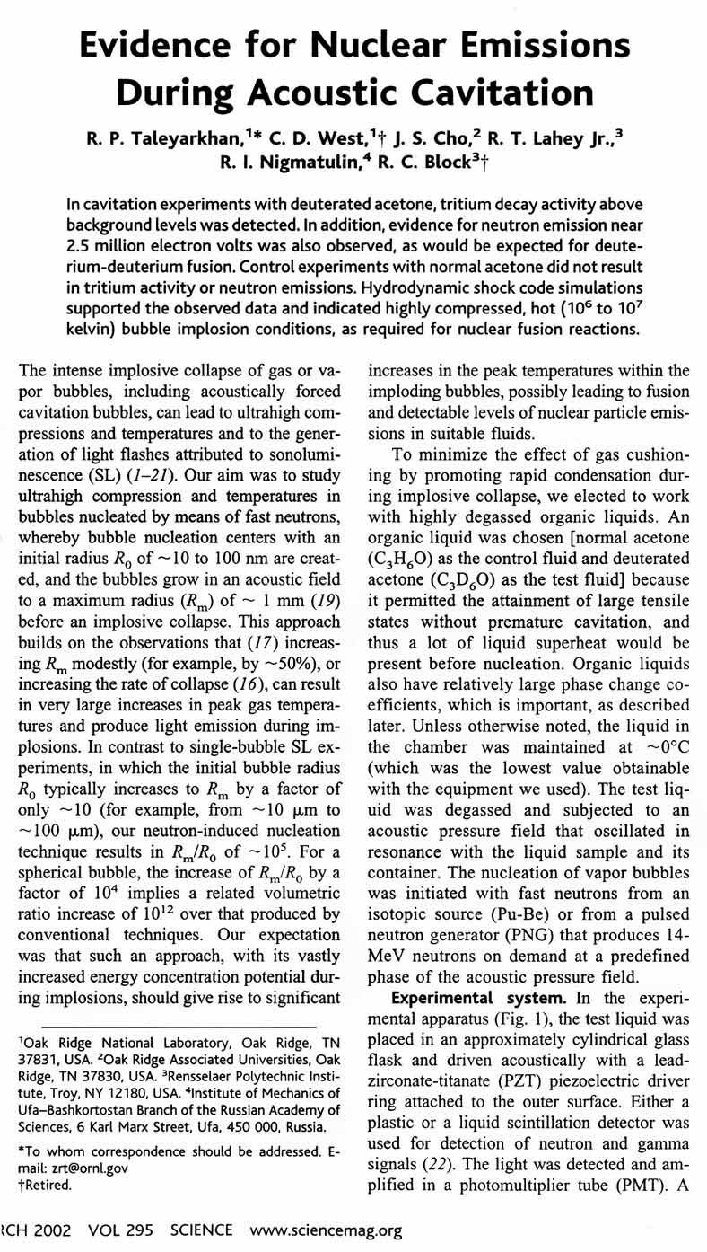 Evidence for Nuclear Emissions During Acoustic Cavitation